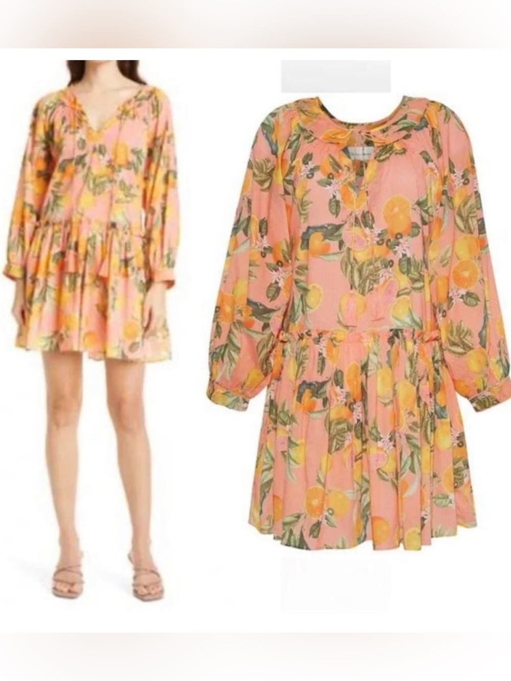 Cara Cara Cute Peach Orange Pattern 100% Cotton Babydoll Dress size M - Picture 3 of 8